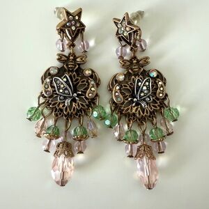 Elegant Butterfly Star Earrings with Green and Pink Accents